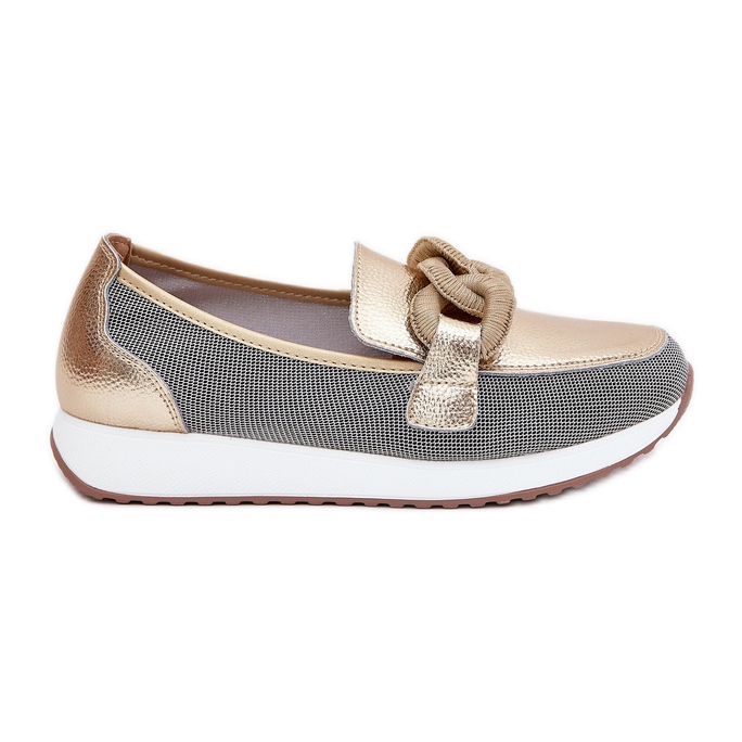 S.Barski Mocasines de cuero para mujeres con un adorno LR51-966 Oro dorado