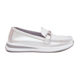 Mocasines de cuero para mujeres S.Barski GR51-598 Pearl plata