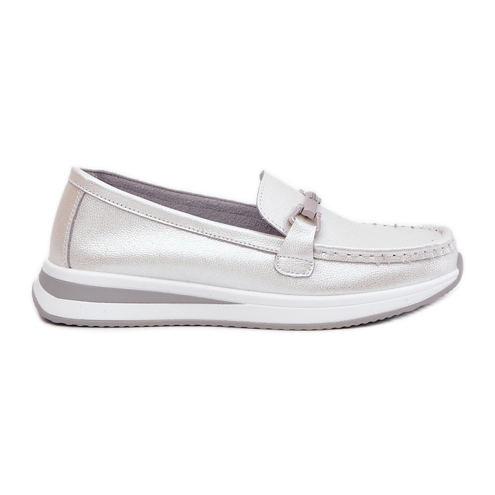 Mocasines de cuero para mujeres S.Barski GR51-598 Pearl plata