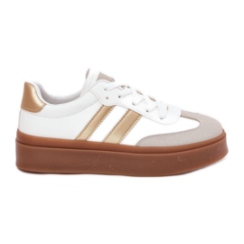 Evento Zapatillas para mujeres en la plataforma con cuero ecológico blanco y oro Evento Zapatillas para mujeres en la plataforma con cuero ecológico blanco y oro