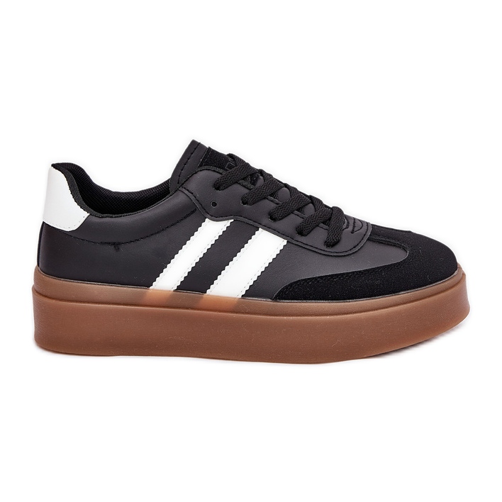 Evento Zapatillas de deporte para mujeres en la plataforma con cuero ecológico negro