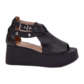 Sandalias de cuero en la cuña negra Zazoo 1732 negro