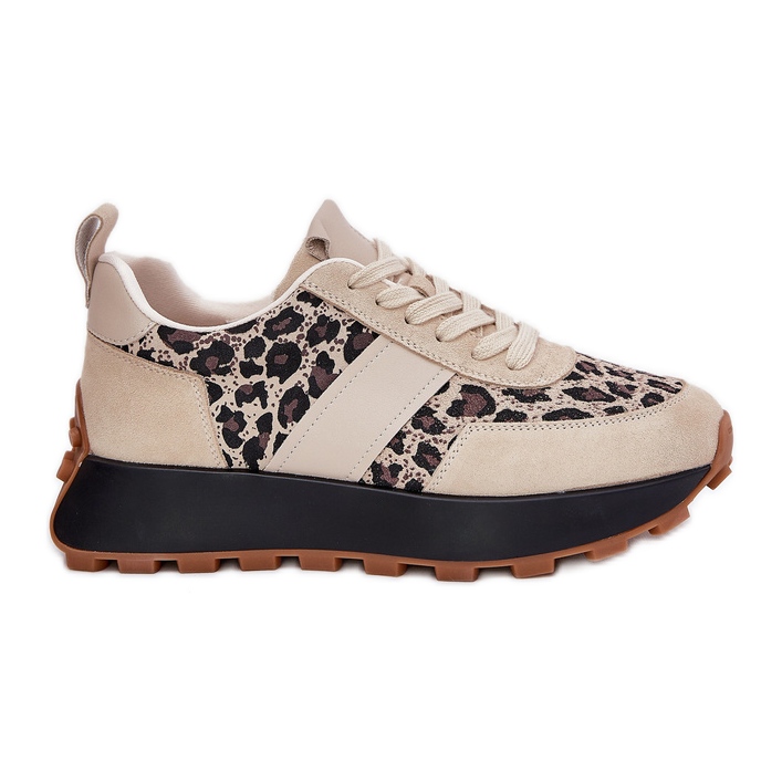 Zapatillas de ante mujeres en la plataforma Leopard Vinceza 66793 beige