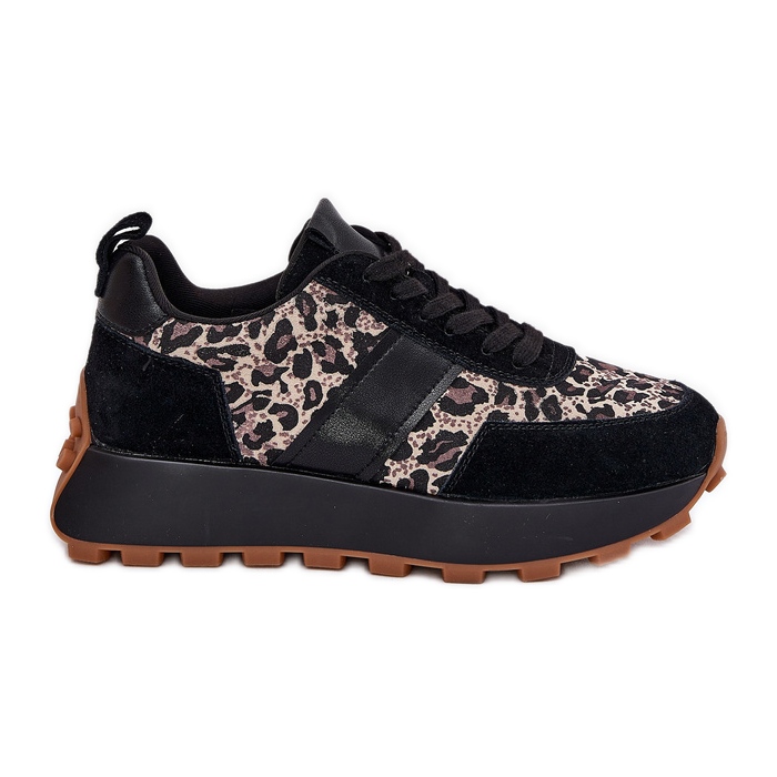 Zapatillas de ante mujeres en la plataforma Leopard Vinceza 66793 Black negro