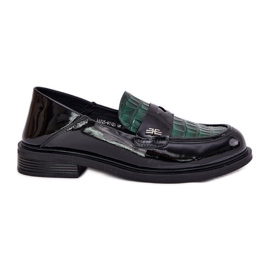 Moccasines de cuero para mujer pintados Vinceza 91125-negro verde