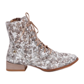 Maciejka de tacón plano de cuero 06391-25 botas beige