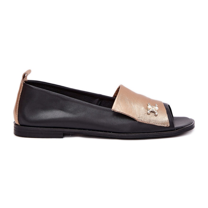 Ballerinas elegantes de cuero con dedos desnudos Zazoo 1865 Gold-Black negro