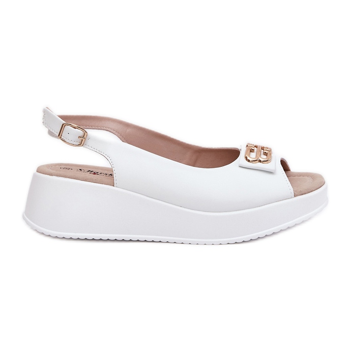 S.Barski Sandalias de cuero para mujeres con detalle decorativo S. Barski LR51-593 White blanco