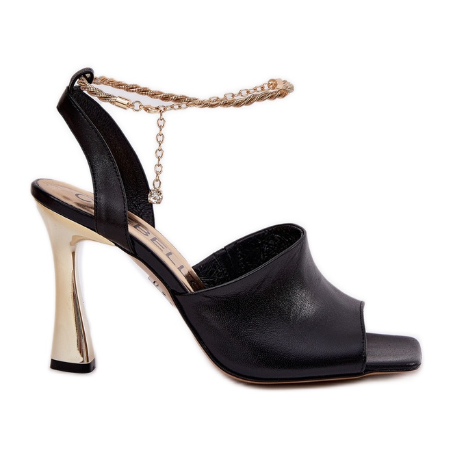 Sandalias de cuero en un tacón alto con un brazalete negro decorativo Chebello 4440