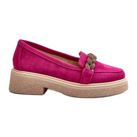 Zazoo 3429/W mocasines de cuero de gamuza para mujeres con un adorno de fucsia rosado Zazoo 3429/W mocasines de cuero de gamuza para mujeres con un adorno de fucsia rosado