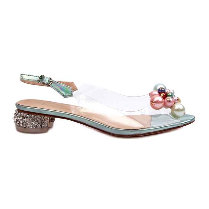 S.Barski Sandalias Tacón Bajo Transparente Con Decoración Verde D&A MR38-368 S.Barski Sandalias Tacón Bajo Transparente Con Decoración Verde D&A MR38-368