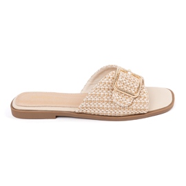 Goodin Zapatillas en una rejilla beige y blanca con una hebilla