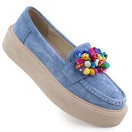 Mocasines de cuero en la plataforma con cuentas azul Filippo DP6765 Mocasines de cuero en la plataforma con cuentas azul Filippo DP6765
