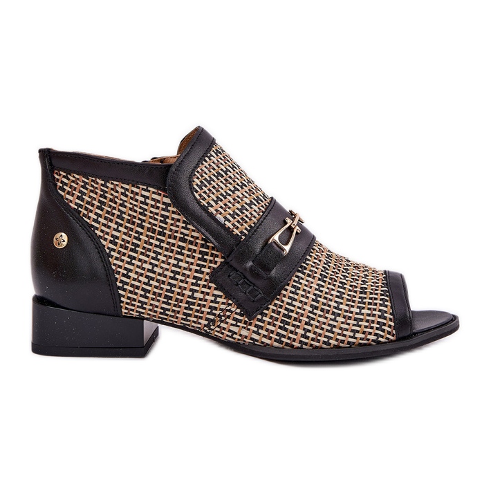 Botas de cuero para mujeres con dedos desnudos Maciejka 06934-39/00-1 Negro y beige