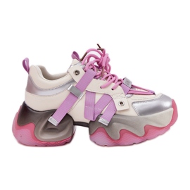 Zapatillas de deporte de cuero para mujeres en el enorme único goe RR2N4030 rosa