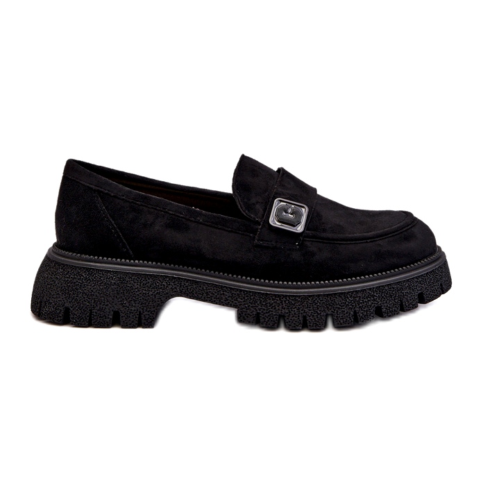 Vinceza Moccasines negros ecológicos de mujeres con un cinturón decorativo y un inserto de cuero