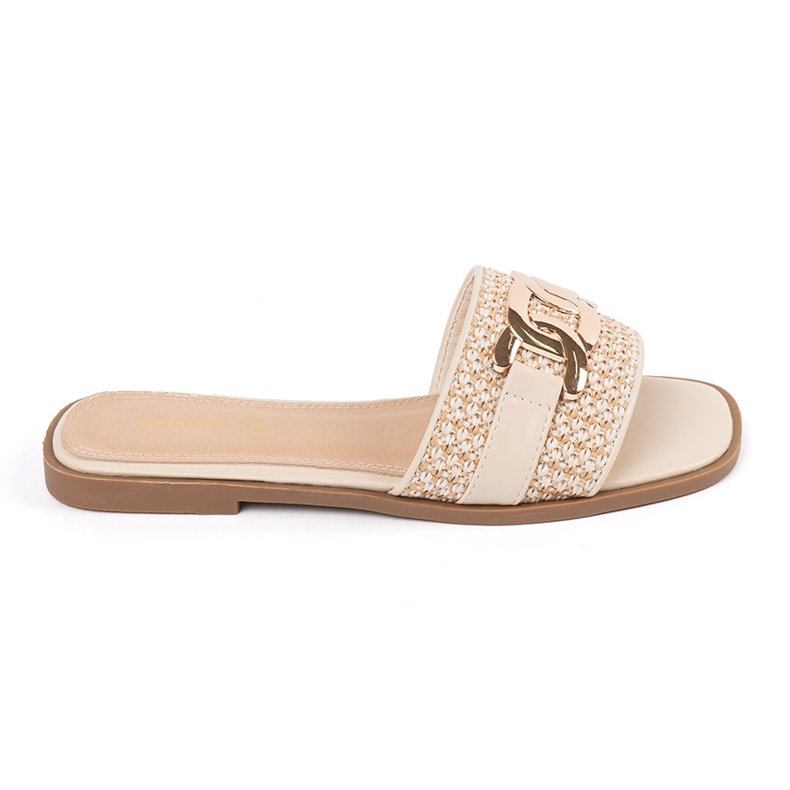 Goodin Chanclas beige para mujeres con una cadena dorada