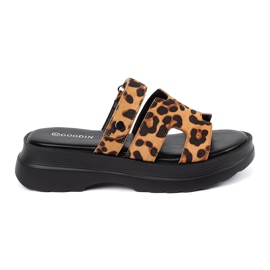 Goodin Zapatillas para mujeres en una plataforma de leopardo marrón