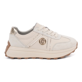 Goodin Zapatillas de cuero beige en una suela gruesa