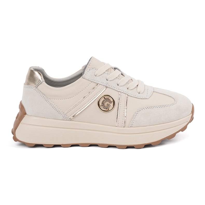 Goodin Zapatillas de cuero beige en una suela gruesa
