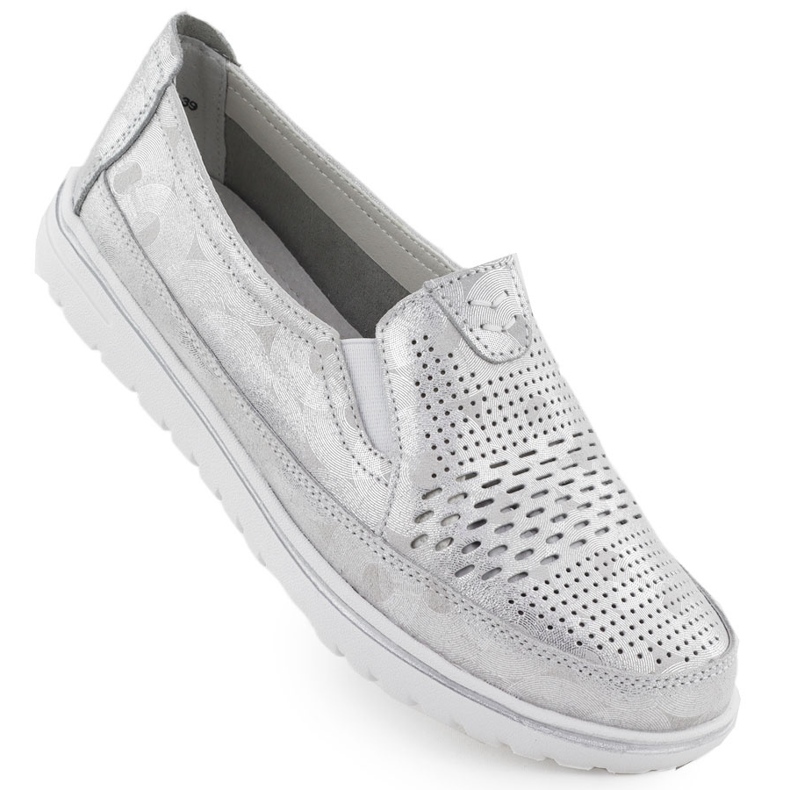 Zapatos de cuero para mujeres Evento de plata abierta 1653
