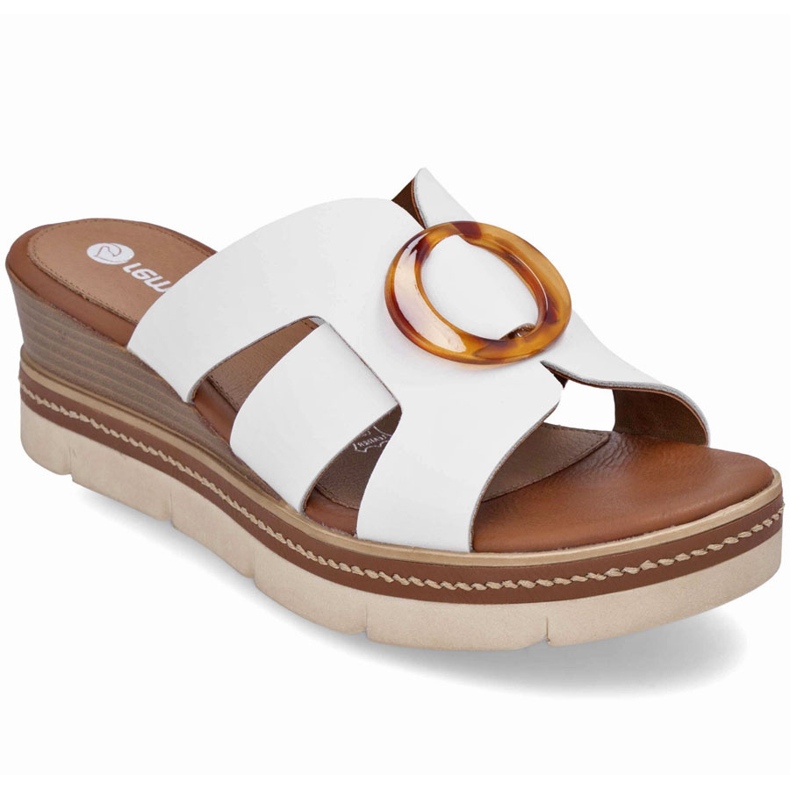 Flip de cuero para mujeres en las cuñas blancas Remonte D2L52-80 blanco Flip de cuero para mujeres en las cuñas blancas Remonte D2L52-80 blanco