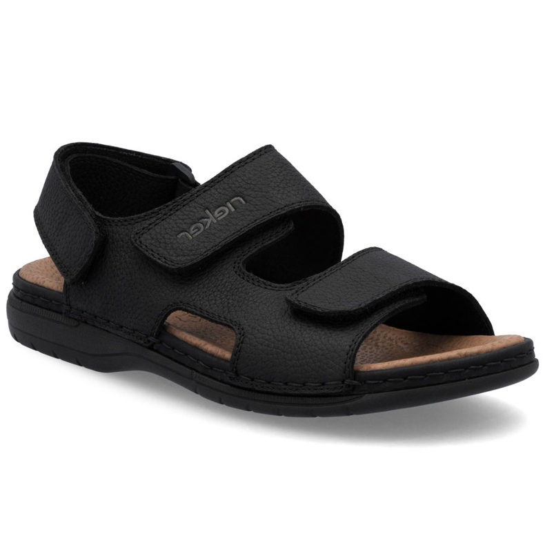 Las cómodas sandalias negras de cuero para hombres negras Rieker 25558-01 negro Las cómodas sandalias negras de cuero para hombres negras Rieker 25558-01 negro