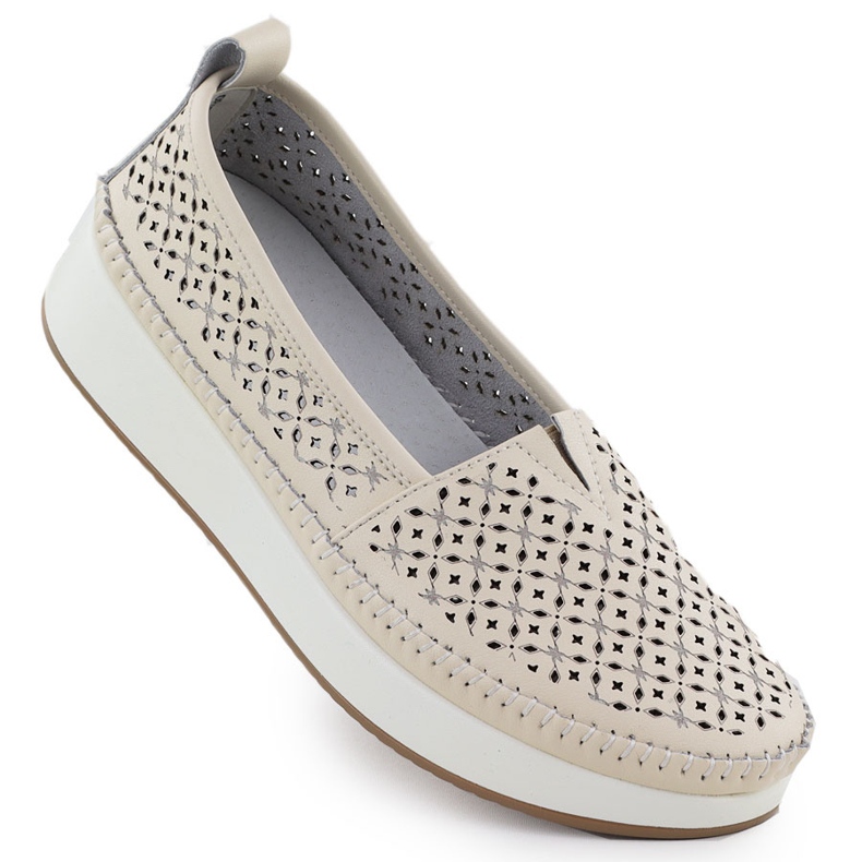 Zapatos de cuero Openwork en la plataforma Beige Filippo 4555