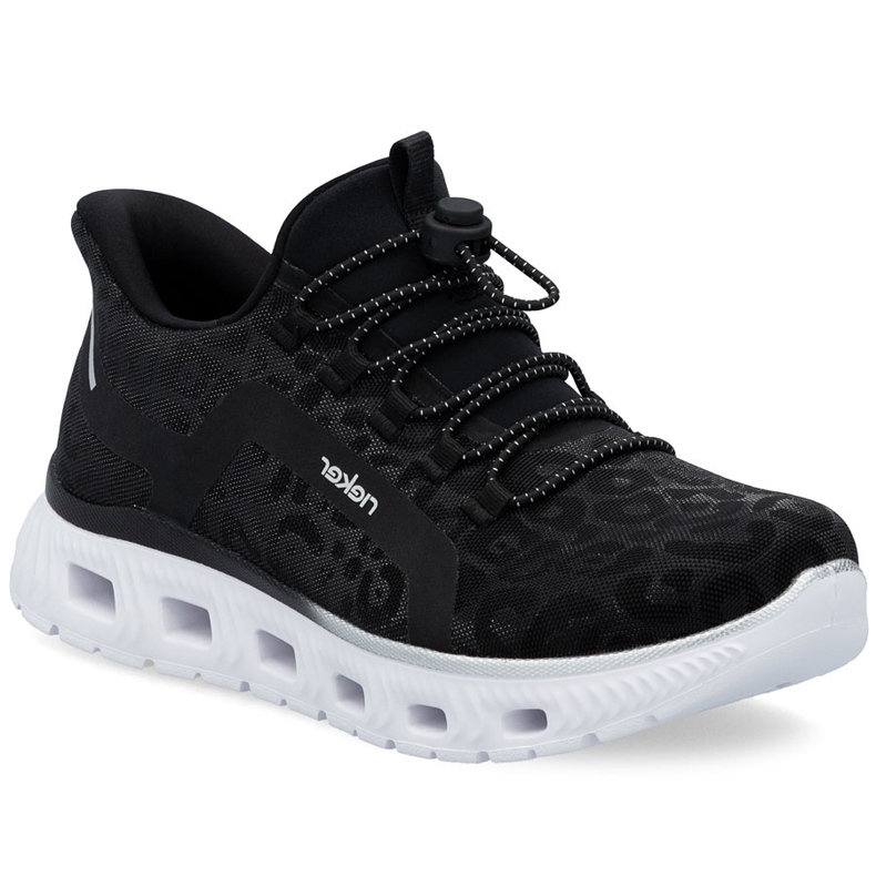 Zapatos deportivos femeninos en leopardo impreso rieker m6066-01 negro