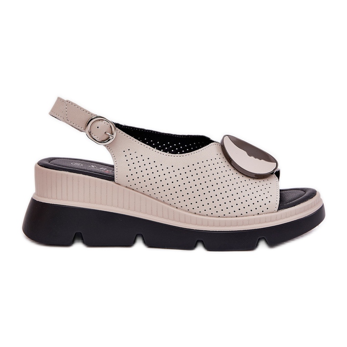S.Barski Sandalias de cuero para mujeres con una cuña con un adorno S. Barski LR51-788 beige