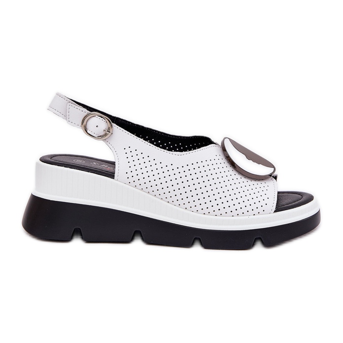 S.Barski Sandalias de cuero para mujeres con una cuña con un adorno S. Barski LR51-788 White blanco