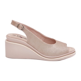 S.Barski Sandalias de cuero para mujeres en la cuña S. Barski LR51-539 PLN dorado