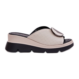 S.Barski Zapatillas de cuero para mujeres con un adorno de S. Barski LR51-662 beige