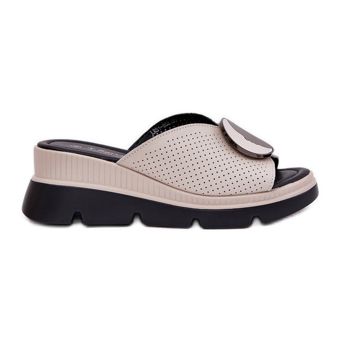 S.Barski Zapatillas de cuero para mujeres con un adorno de S. Barski LR51-662 beige