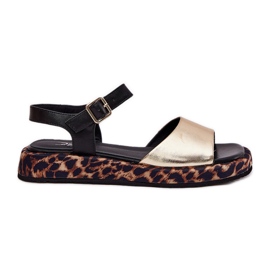 S.Barski Sandalias de cuero para mujeres en la plataforma con leopardo estampado S. Barski JC51-347 Oro dorado