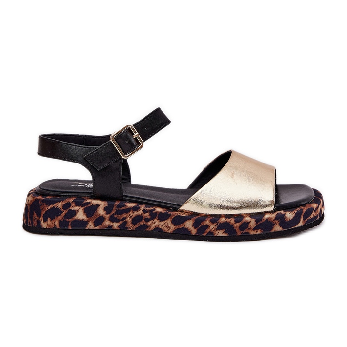 S.Barski Sandalias de cuero para mujeres en la plataforma con leopardo estampado S. Barski JC51-347 Oro dorado S.Barski Sandalias de cuero para mujeres en la plataforma con leopardo estampado S. Barski JC51-347 Oro dorado