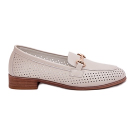 S.Barski Mocasines de cuero para mujeres con adorno de tacón plano S. Barski LR51-588 beige