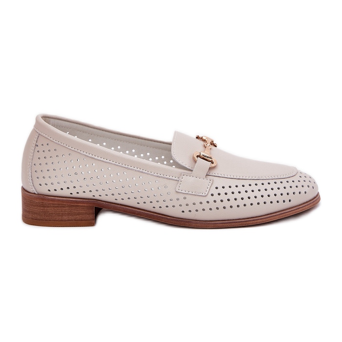 S.Barski Mocasines de cuero para mujeres con adorno de tacón plano S. Barski LR51-588 beige
