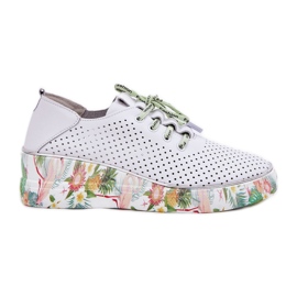 Zapatos de cuña de cuero con patrón Artiker 54C1807 Blanco y verde
