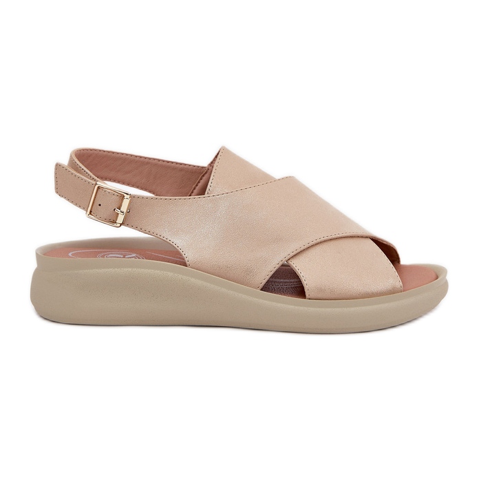 Jezzi Sandalias para mujeres con cuero ecológico dorado