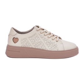 Zapatillas de deporte de cuero para mujeres en la plataforma beige Vinceza 88018