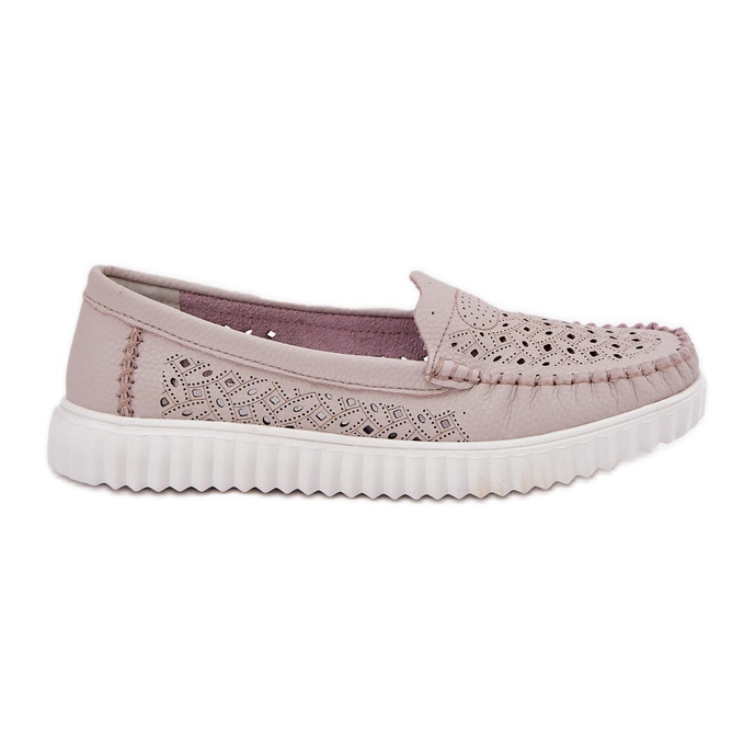 Vinceza Mocasines de cuero para mujeres con un patrón de trabajo abierto Vincez 88028 beige Vinceza Mocasines de cuero para mujeres con un patrón de trabajo abierto Vincez 88028 beige