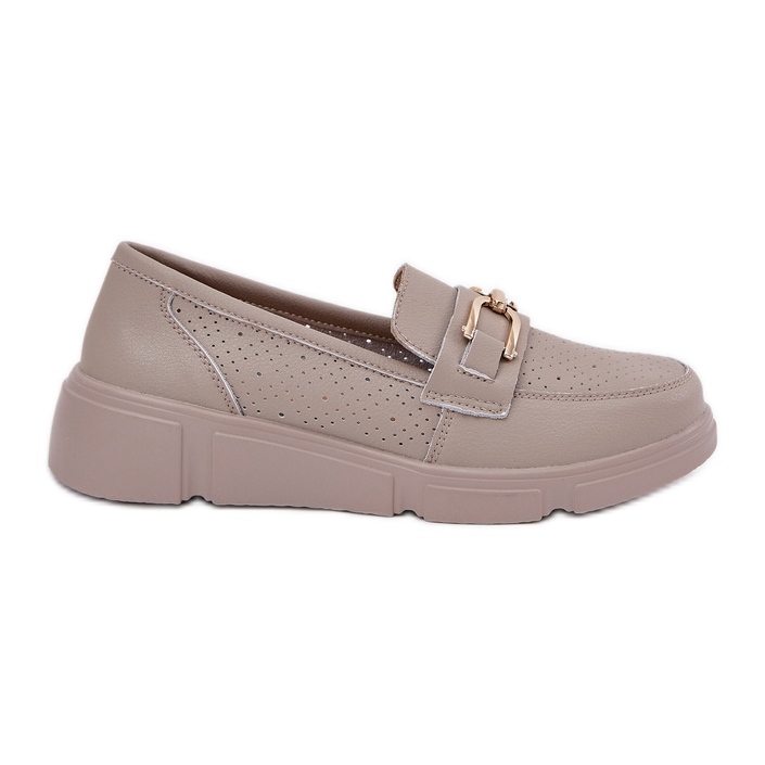 Vinceza Mocasines de cuero para mujeres con detalles dorados Vincez 88007 Dark Beige