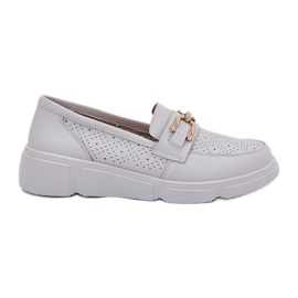 Vinceza Mocasines de cuero para mujeres con detalles dorados Vincez 88007 gris claro blanco