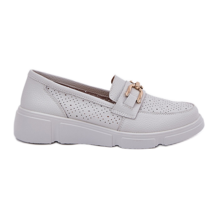 Vinceza Mocasines de cuero para mujeres con detalles dorados Vincez 88007 gris claro blanco