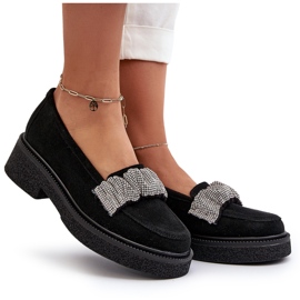 Zazoo 3419 Moccasines de gamuza con un cinturón decorativo Correa negra negro