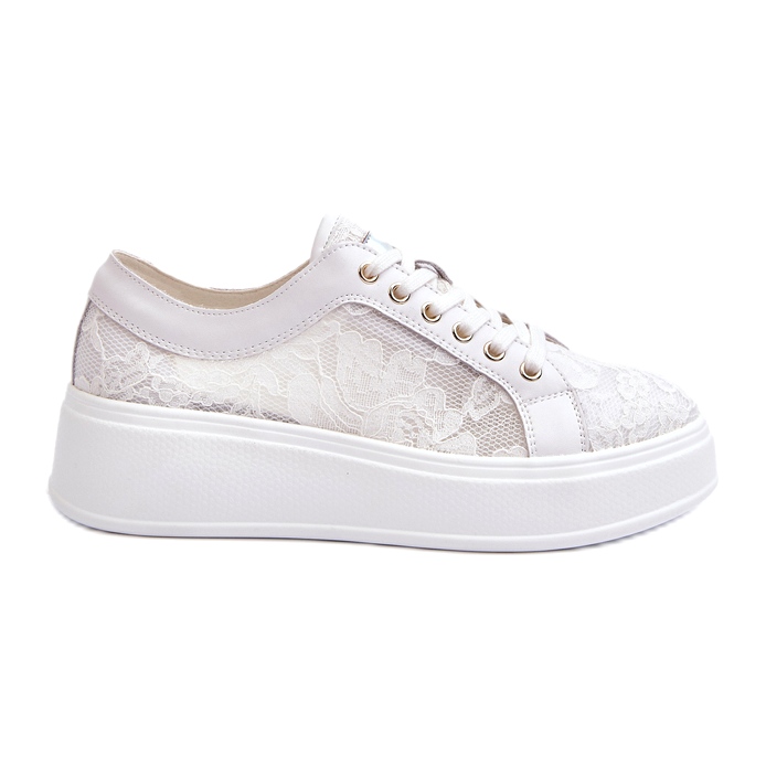 S.Barski Zapatillas de deporte de encaje para mujeres en la plataforma S. Barski Hy51-059 White blanco