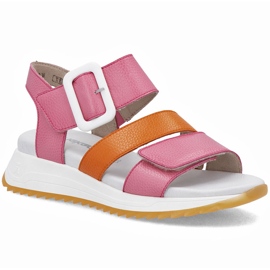 Sandalias de cuero para mujeres en Pink Rieker W2950-31 rosa