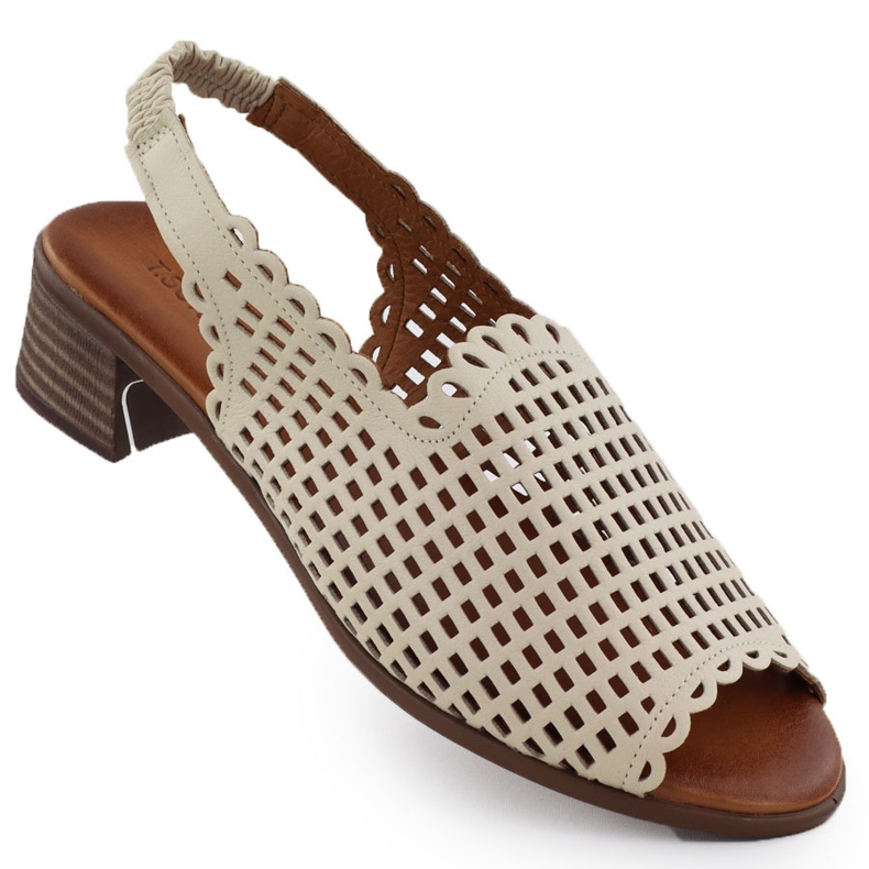 Beige Openwork Sandalias de cuero para mujeres Beige T.Sokolski L25-707