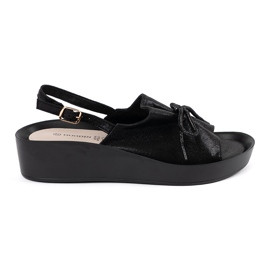 Goodin Sandalias de cuña negra con un inserto de cuero negro